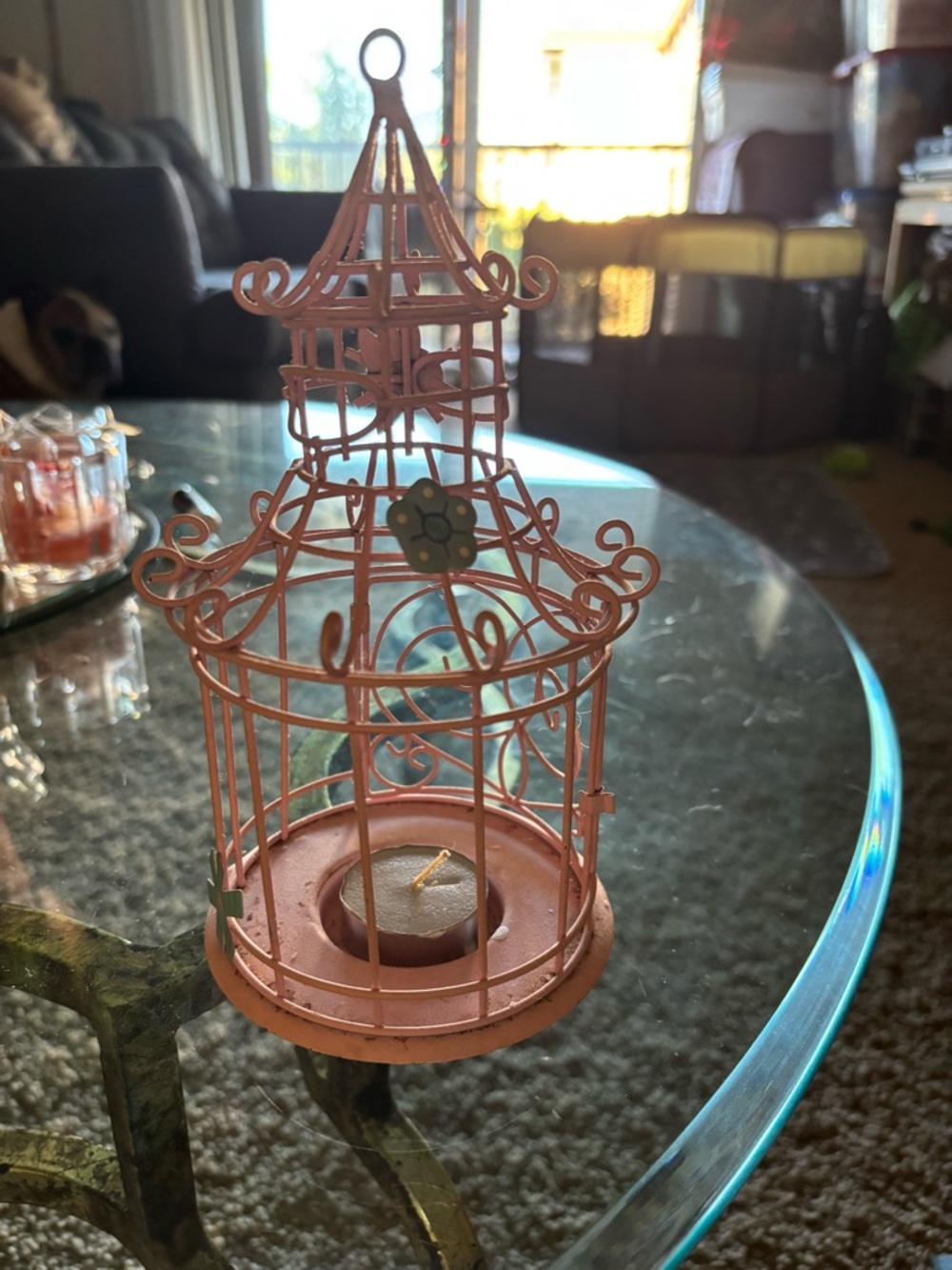Pink Decorative Wire Birdcage Candle Holder
